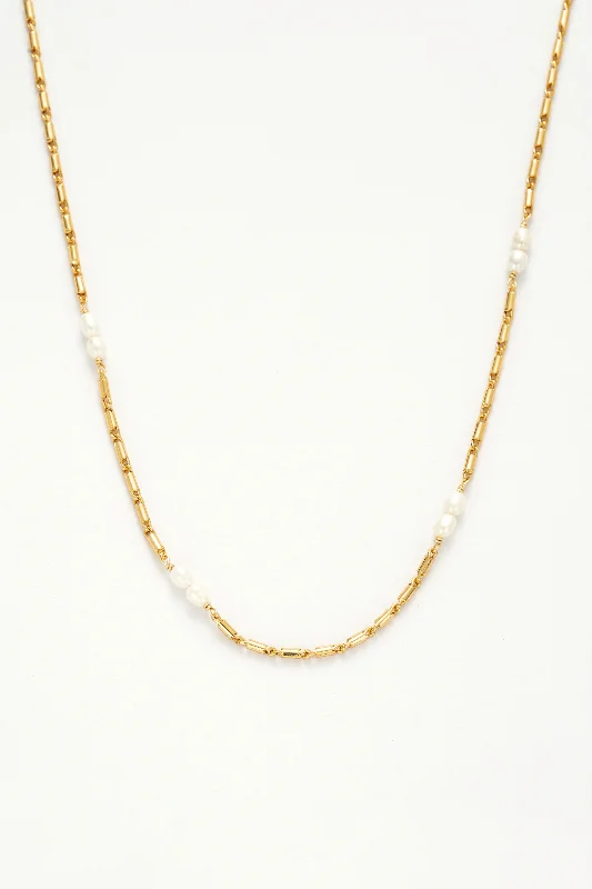 Long Beaded Necklace-Valencia Pearl and Gold Beaded Necklace