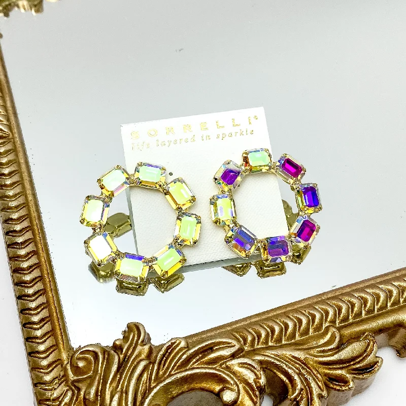 Unique Diamond Earrings-Sorrelli | Octavia Statement Earrings in Bright Gold Tone with Aurora Borealis Crystals