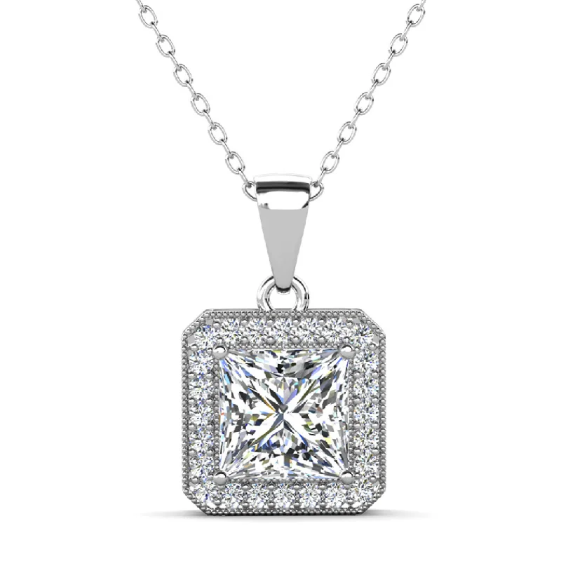 Custom Name Necklace-Ivy 18k White Gold Plated Pendant Necklace with Simulated Diamond Crystals