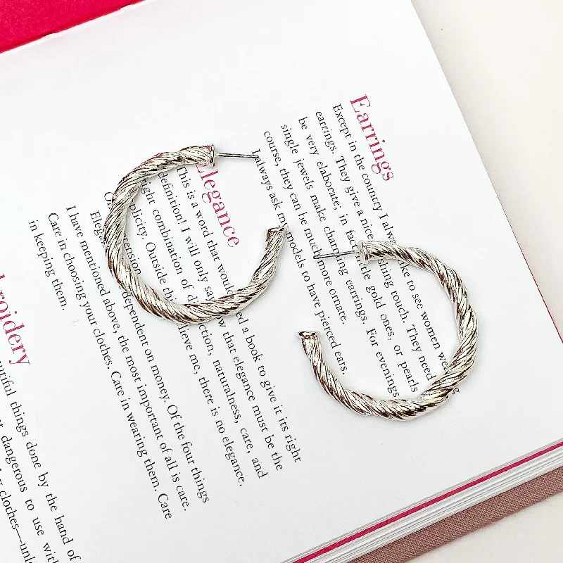 Wedding Jewelry Earrings-Anything Goes Twisted Medium Hoop Earrings in Silver Tone