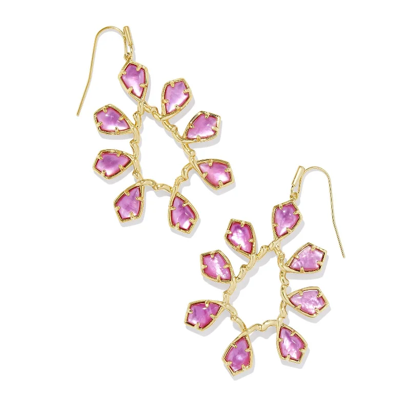 Simple Hoop Earrings-Kendra Scott | Camry Gold Open Frame Drop Earrings in Azalea Illusion