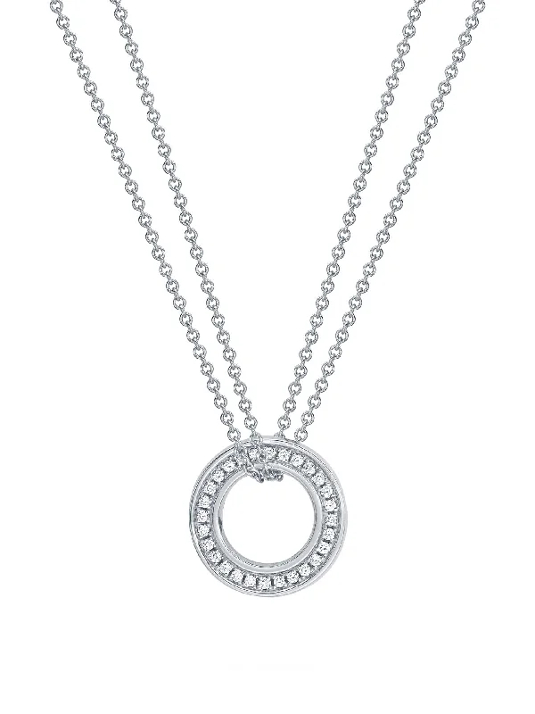 Long Pendant Necklace-Roulette Small White Gold Diamond Pendant