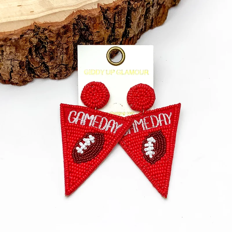 Customizable Wedding Earrings-Gameday Beaded Flag Earrings in Red