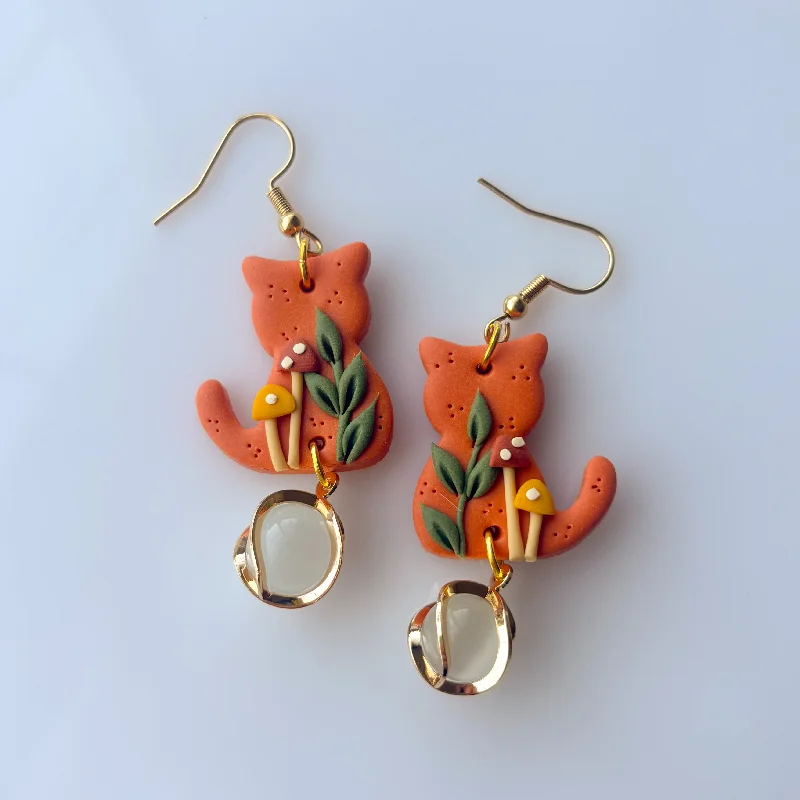 Large Hoop Earrings for Women-HARVEST MUSHROOM CAT EARRINGS