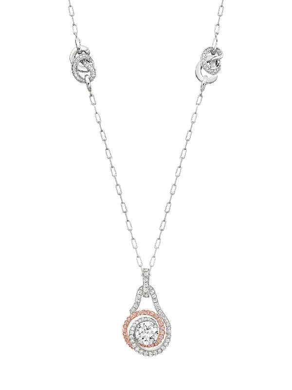 Elegant Birthstone Necklace-Monaco Pink and White Diamond Pendant