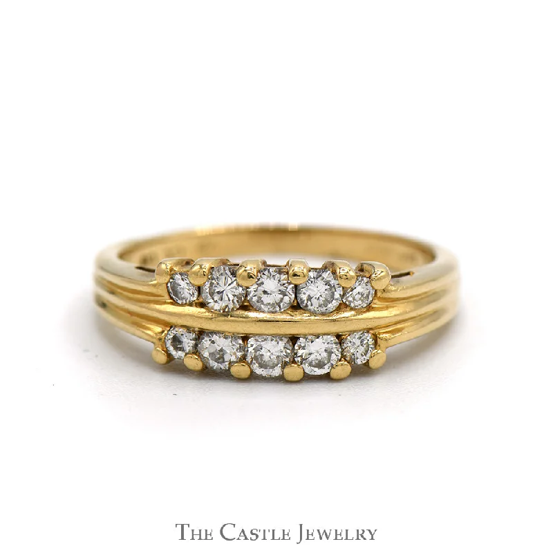 Dainty Engagement Ring-1/2cttw Double Row Diamond Band in 14k Yellow Gold