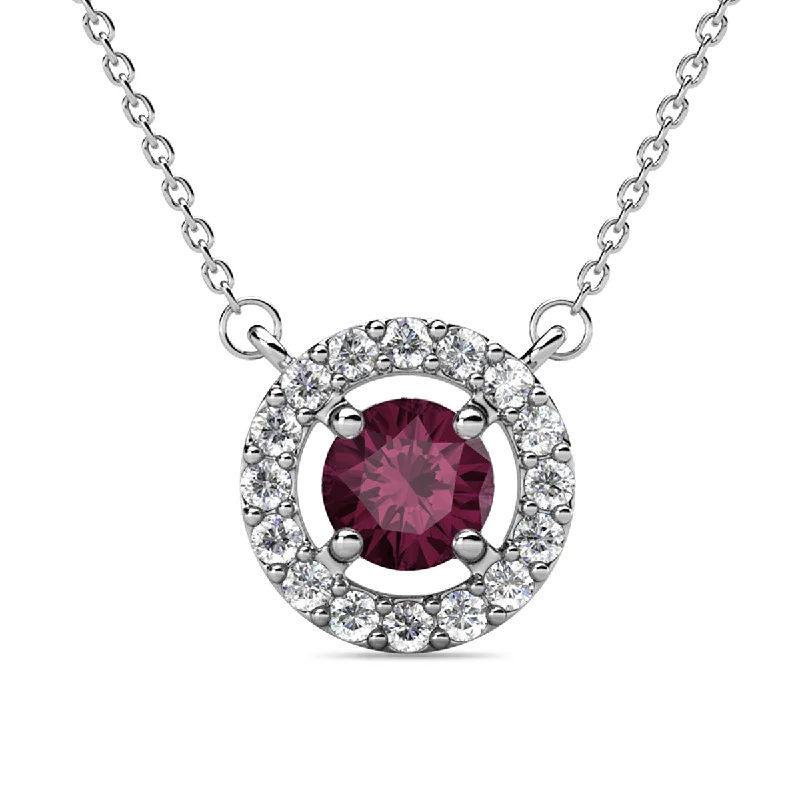 Elegant Necklace for Evening-Royal 18k White Gold Plated February Birthstone Halo Necklace with Round Cut Amethyst Swarovski Crystals