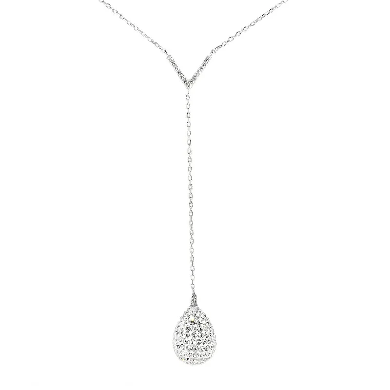 Simple Crystal Necklace-Ava Sterling Silver Teardrop Y-Necklace with Round Cut Simulated Diamond Crystals