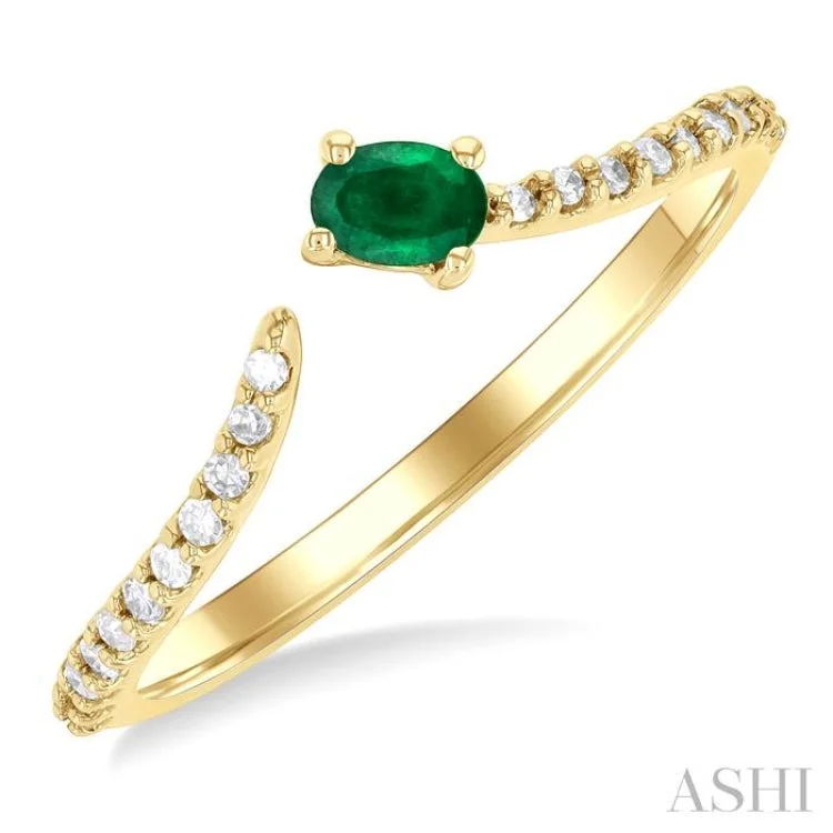 Personalized Name Ring-1/10 ctw Petite 4X3MM Oval Cut Emerald and Round Cut Diamond Precious Fashion Ring in 10K Yellow Gold