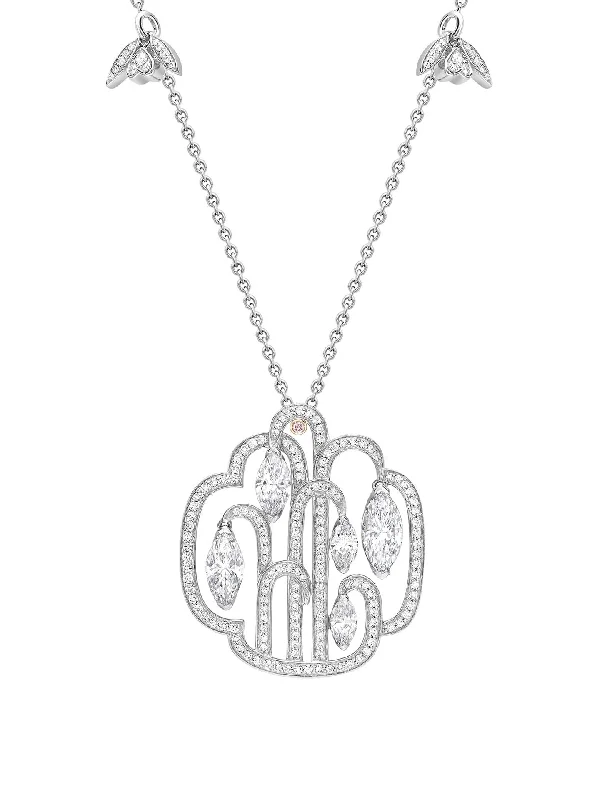 Chunky Statement Necklace-Secret Garden Diamond Platinum Pendant