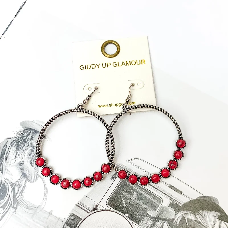 Modern Bridal Earrings-Forever Twisted Hoop Earrings with Stones in Red