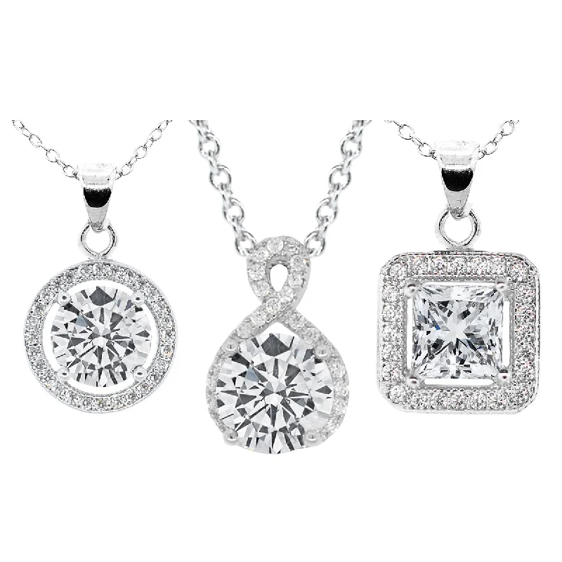 Bridal Pendant Necklace-Cate & Chloe Necklace Pack of 3 - Blake, Ivy, Alessandra White Gold Plated Pendant Necklace